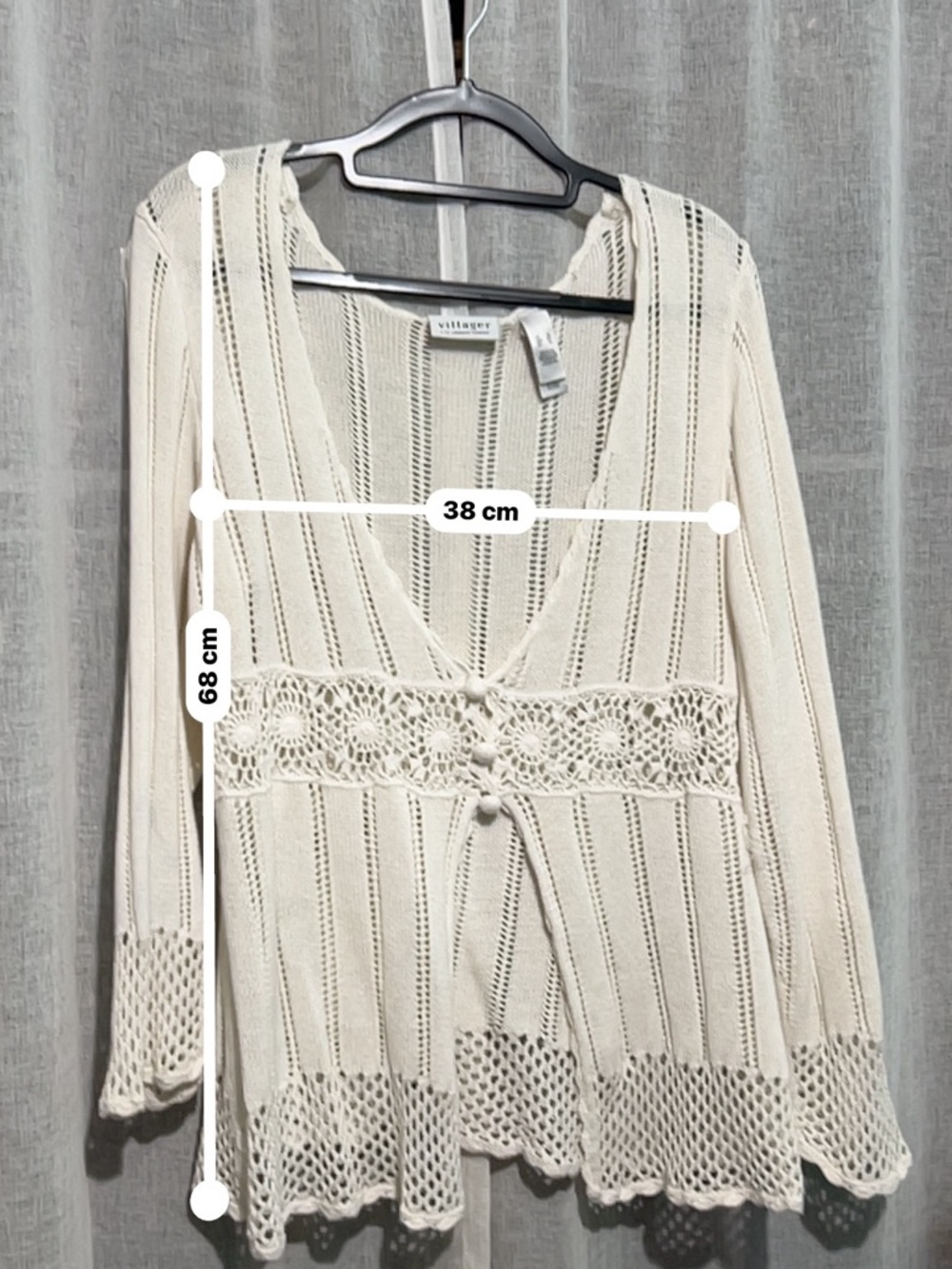 Liz Claiborne Villager Cream Openwork Knit Cardigan